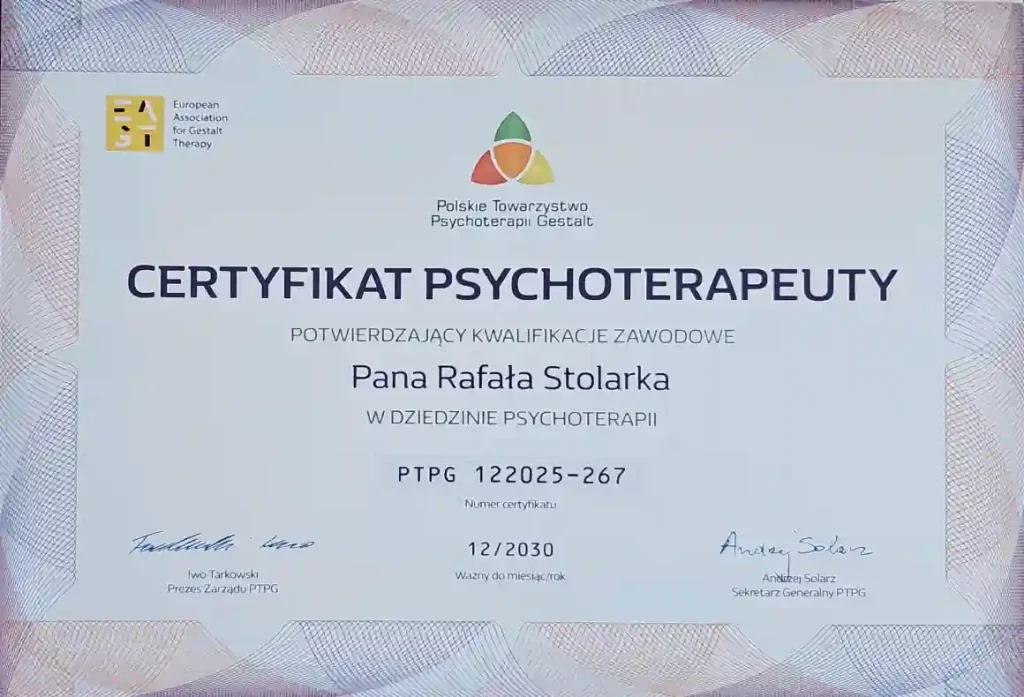 Dyplom Psychoterapeuta Gestalt PTPG